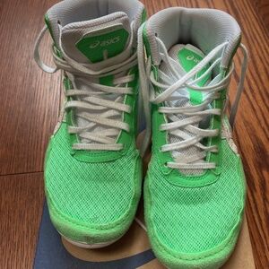 Asics Shoes Kids 3.5 Matflex 7 Wrestling Sneakers Green Lace Up Casual Ankle Top